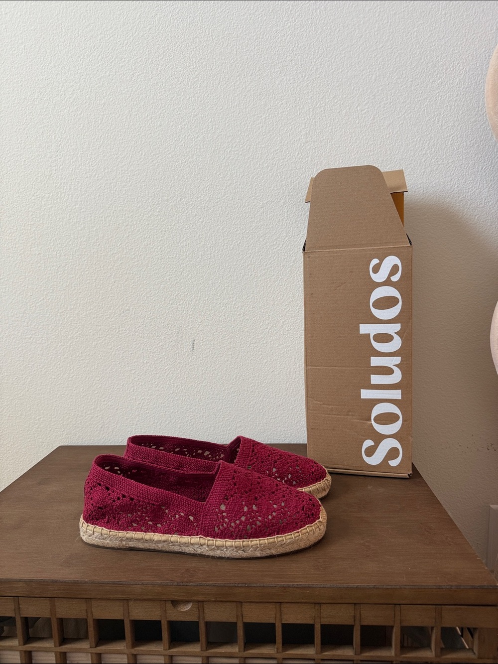 Soludos Crochet Espadrille Slip-Ons in Burgundy